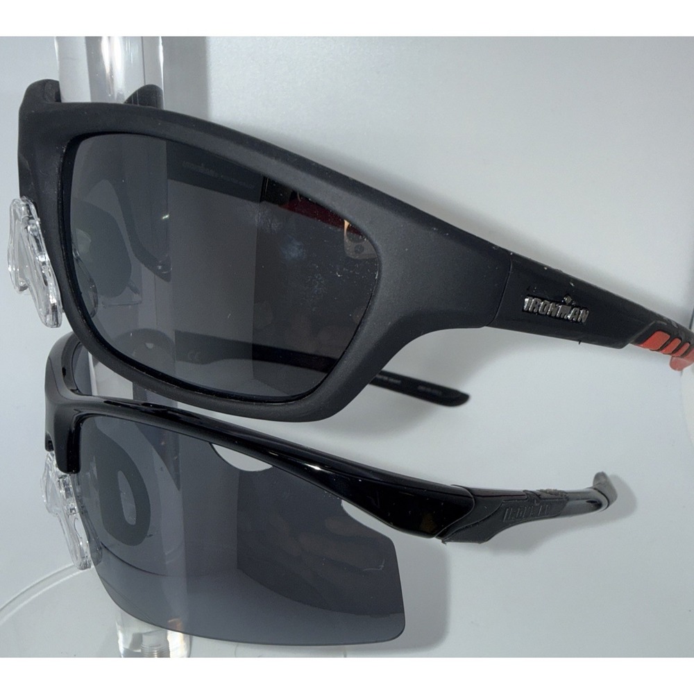 Two Pairs Ironman Authentic Black Polarized Wrap Sport Sunglasses- Prelim Black